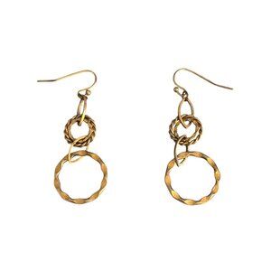 Lia Sophia Full Circle Dangle Earrings Retired Brass Tone Twist 2" Long 3.39g
